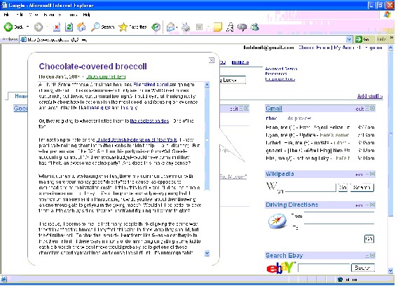 Google personalized homepage with Google reader widget