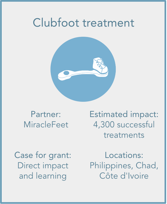 An infographic describing a grant for clubfoot treatment
