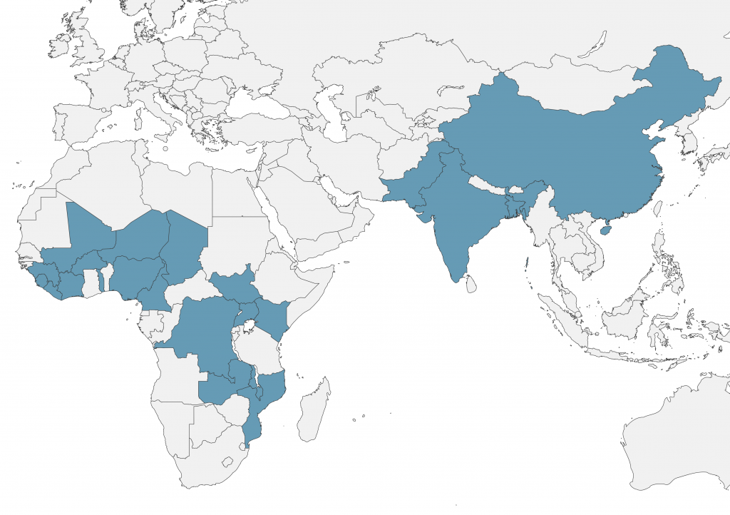 Map with highlighted countries where GiveWell supports programs