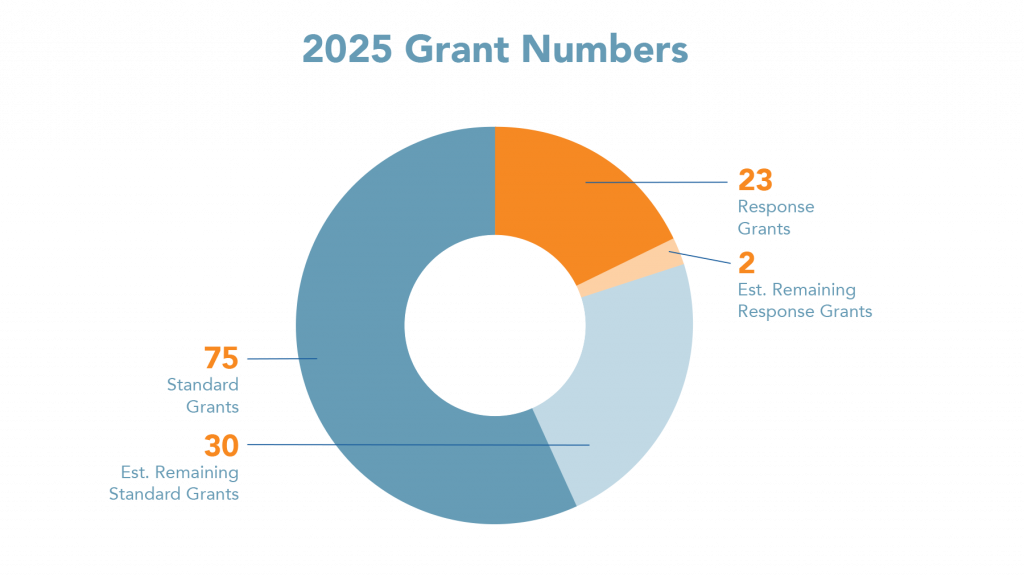 Donut chart with number of response grants and number of standard grants in 2025.