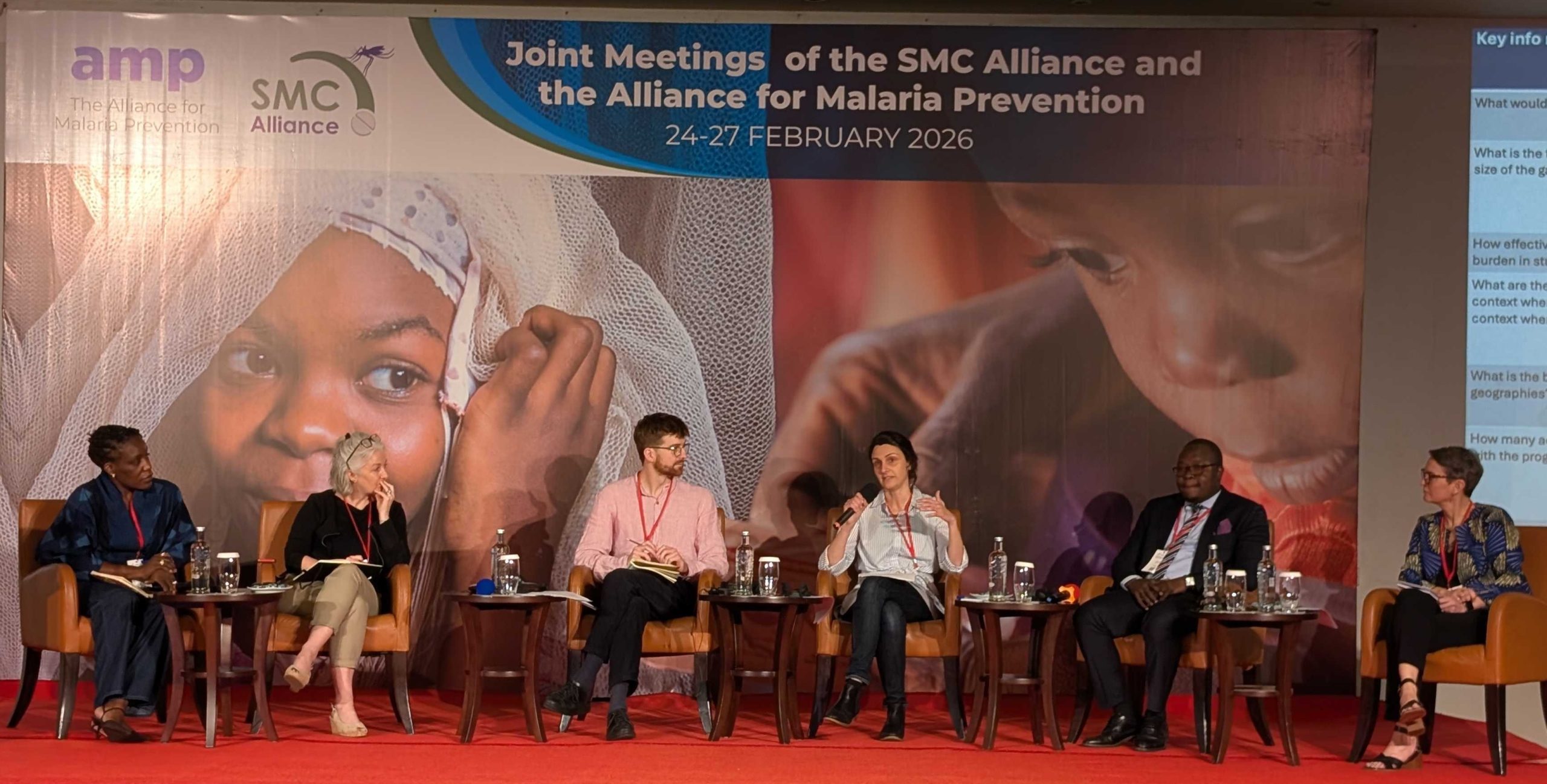 GiveWell Senior Program Officer Marinella Capriati discusses malaria funding with government officials and other funders on a panel at the conference.